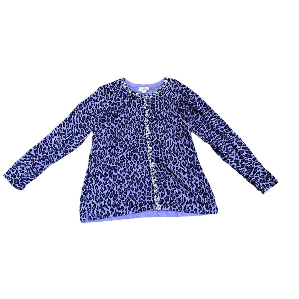 Quacker Factory Animal Print Rhinestone Embellished Sweater Size Large